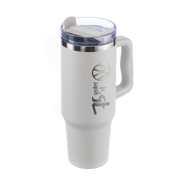 VW 75 Years Maxi Travel Tumbler - 1.2L (White) Angled