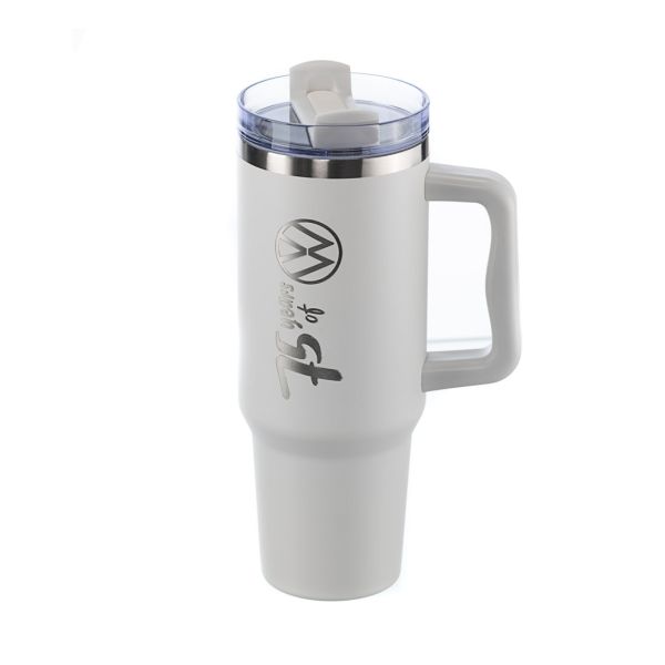 VW 75 Years Maxi Travel Tumbler - 1.2L (White) Angled